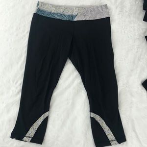 Lululemon floral crop pants, black/yellow/white